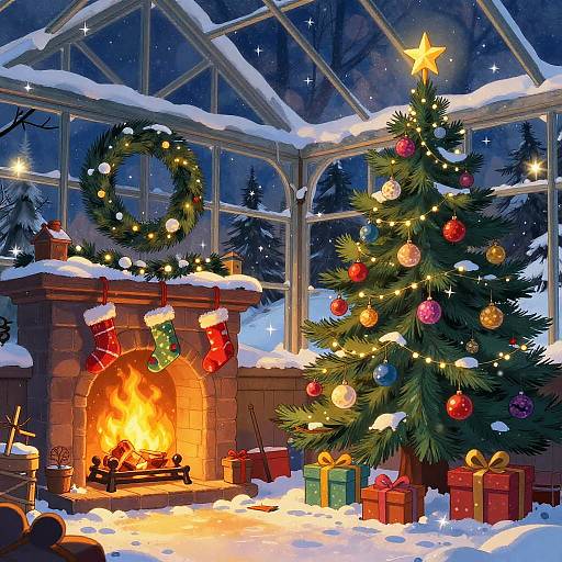 Magical Christmas in Snowy Greenhouse