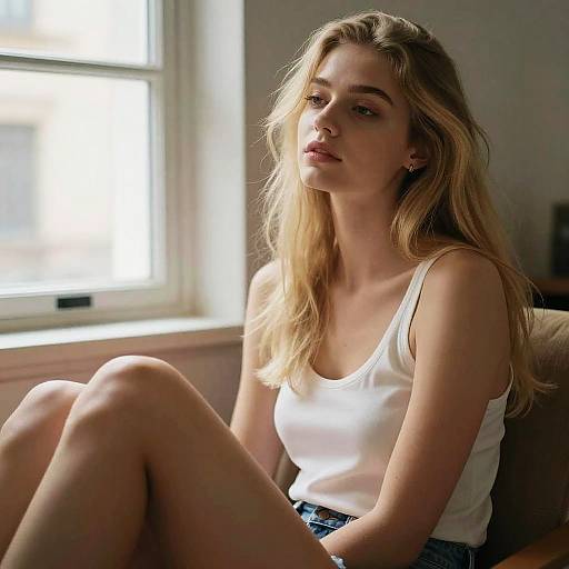 Blonde Girl in Cozy Indoor Setting
