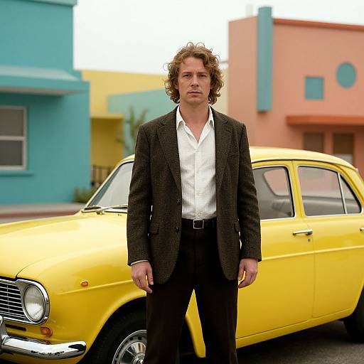 Retro Man by Vintage Yellow Car