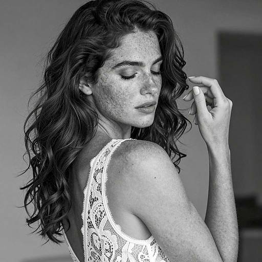 Freckled Woman in Lace Backless Dress