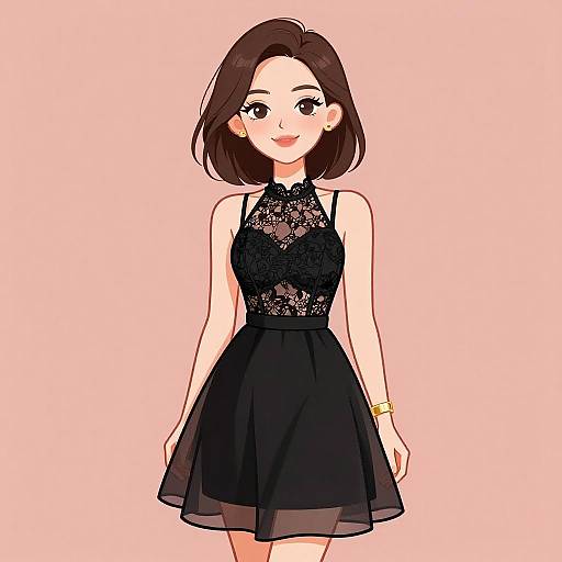 Chic Woman in Elegant Black Dress