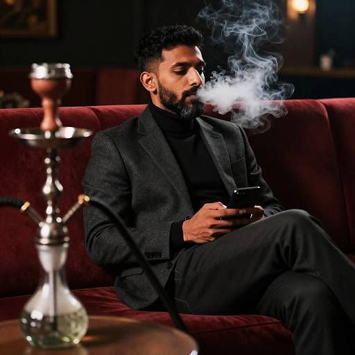 Relaxed Man Smoking Shisha in Lounge