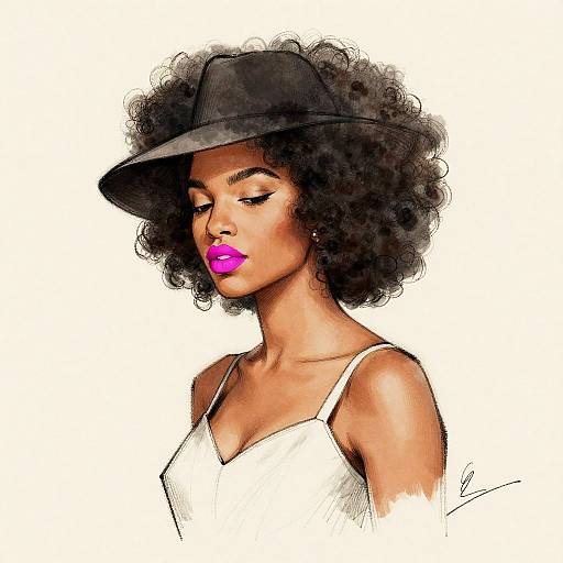 Elegant Woman with Afro and Hat