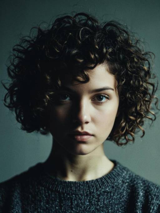 Dramatic Portrait of Woman with Short Curly Hair