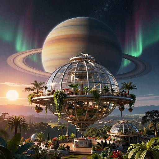 Orbital Greenhouse City on Ringed Exoplanet