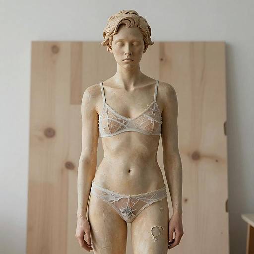 Minimalist Sculpted Female Figure in Sheer Lingerie