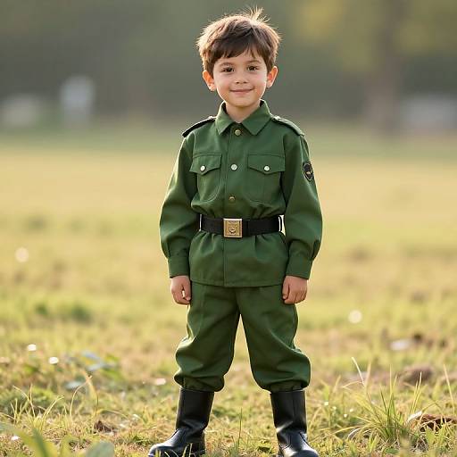 Young Boy in Green Military Uniform
