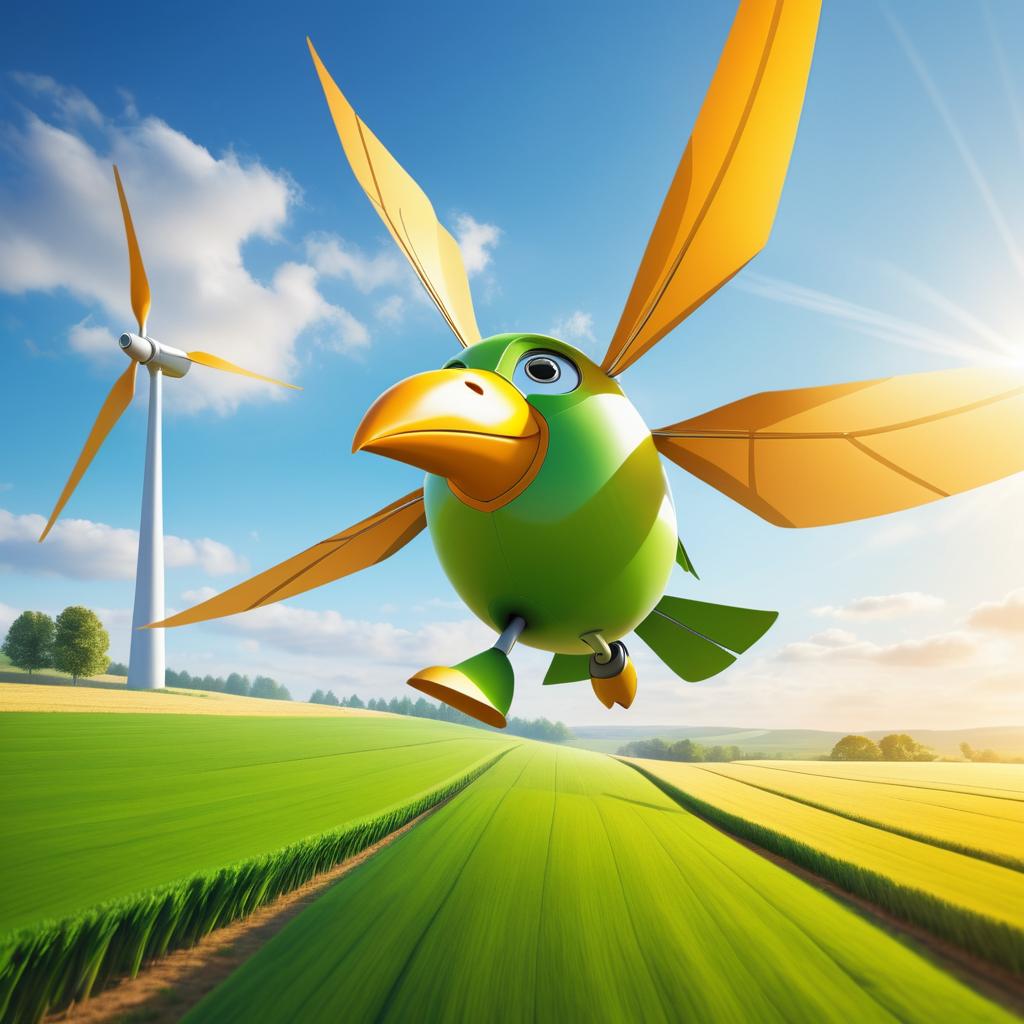 Wind Turbine Hawk Cartoon Adventure