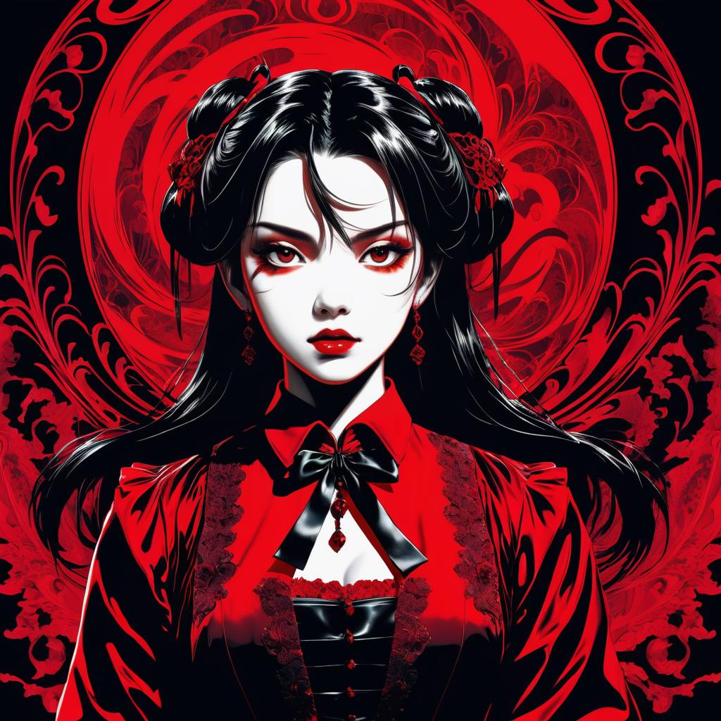 Crimson Suminagashi Gothic Horror Art