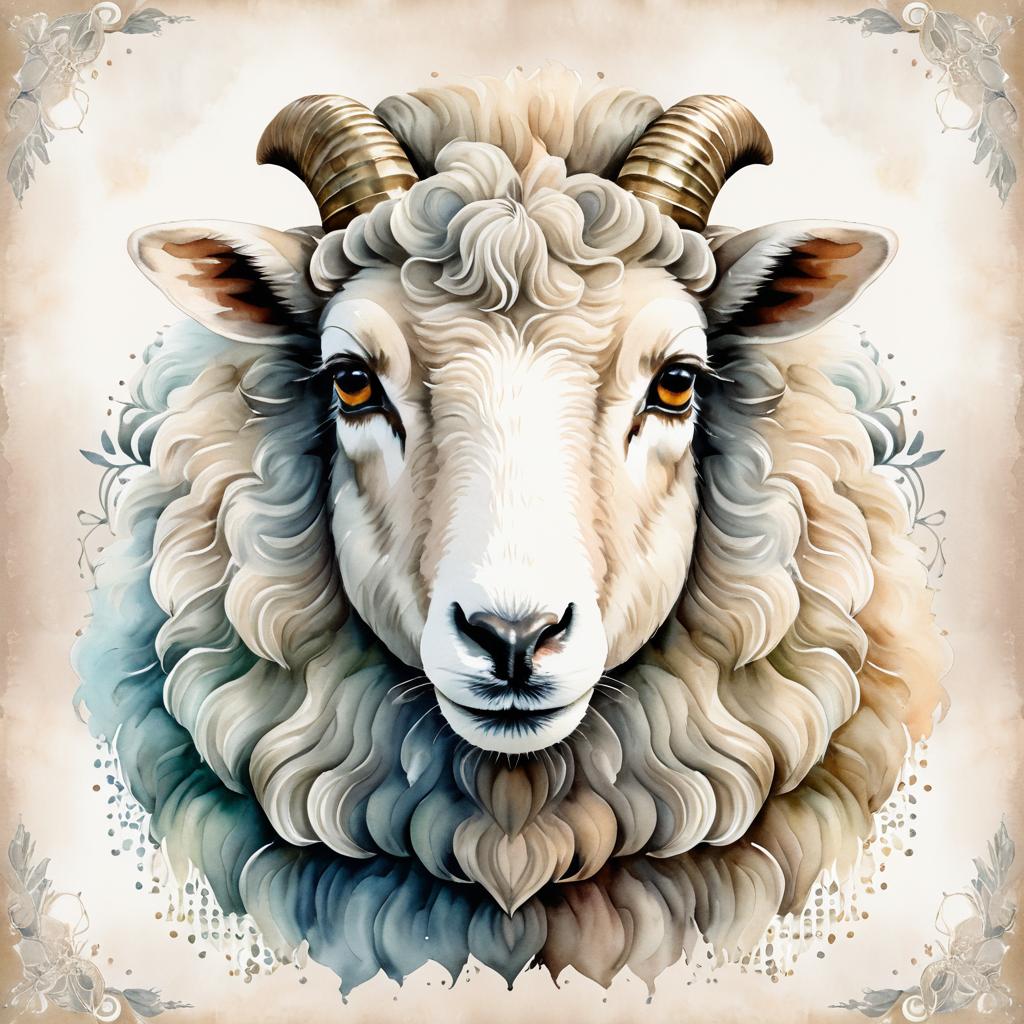 Victorian Vintage Watercolor Sheep Portrait