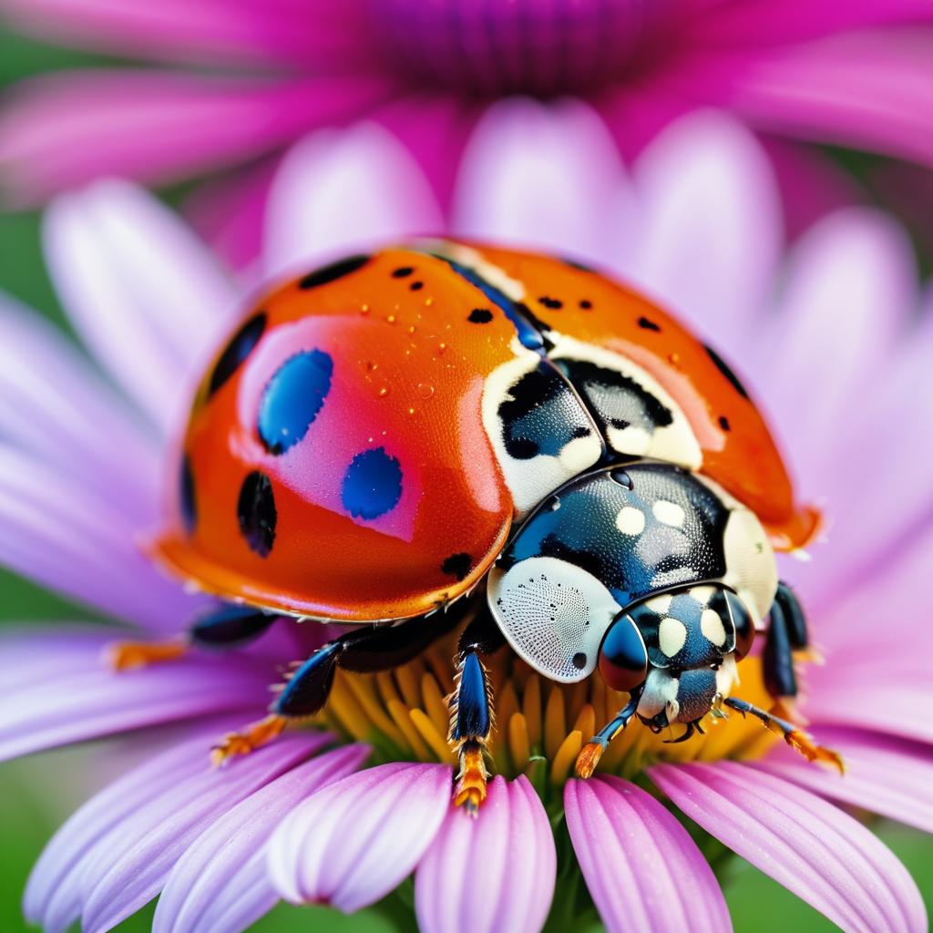 Vivid Macro Shot of Ladybug on Daisy