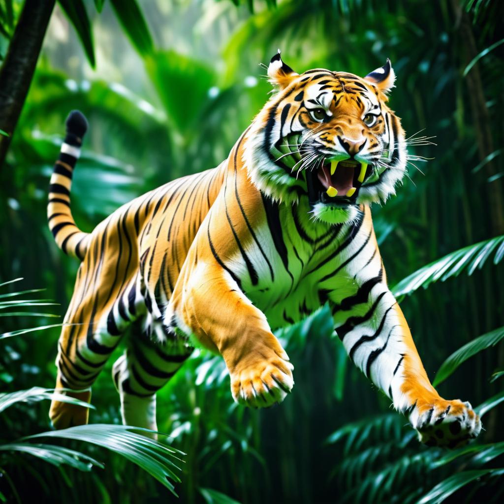 Dynamic Jungle Pounce: Tiger Action Shot