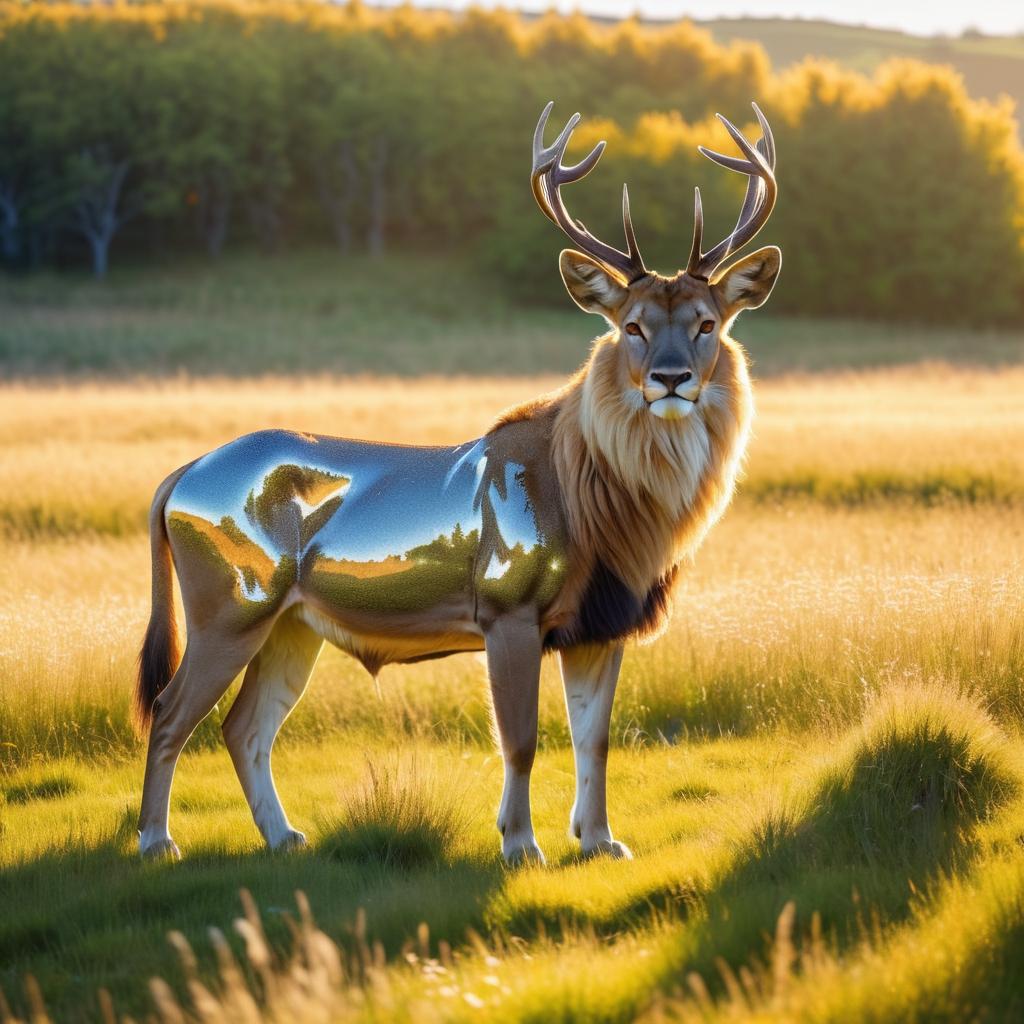 Majestic Lion-Deer Hybrid in Meadow