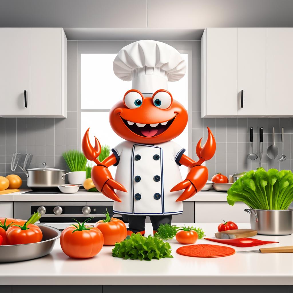 Whimsical Chef Crab in a Kitchen