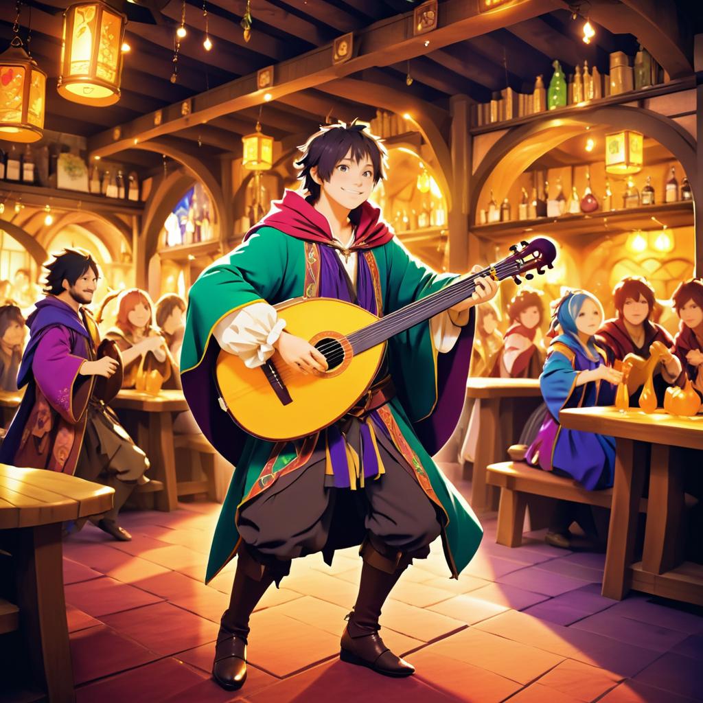 Colorful Bard in Lively Tavern Scene