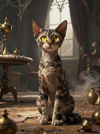 Spooky Stylized Cat in Gothic Parlor