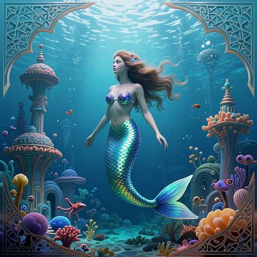 Surreal Mermaid with Islamic Patterns