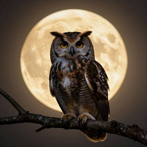 Wise Owl Beneath Golden Moon