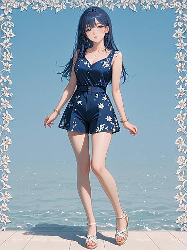 Realistic Woman in Summer Navy Outfit