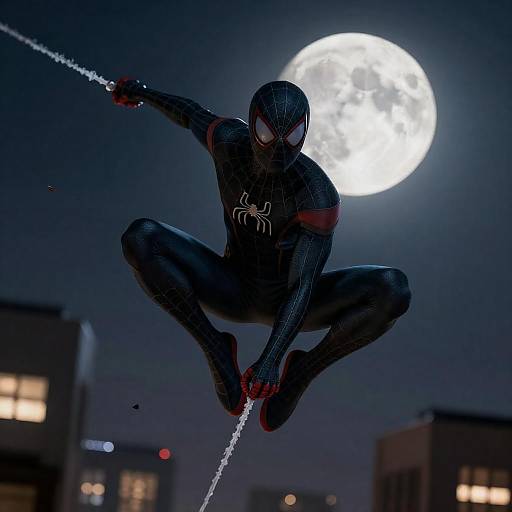Spider-Man in Dark Suit Under Full Moon