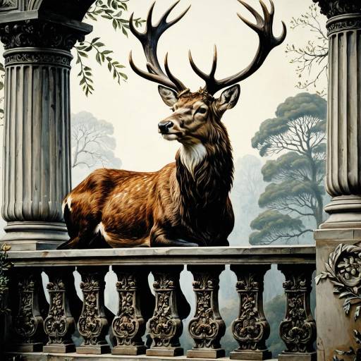 Majestic Stag on Ornate Balustrade Painting