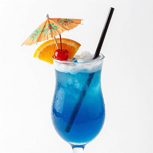 Blue Tropical Cocktail with Cherry and Orange Garnish