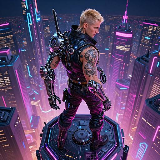 Cyberpunk Muscular Man with Tattoos
