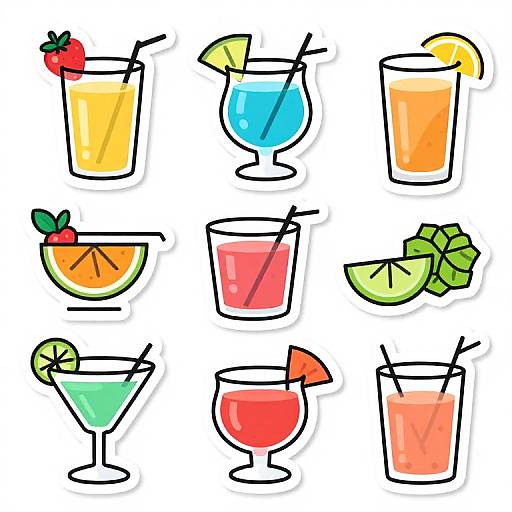 Cartoon Cocktail Sticker Collection