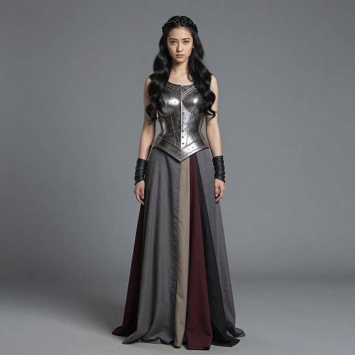 Young Woman in Medieval Armor Costume