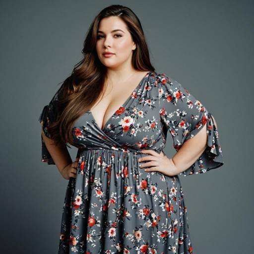 Realistic Plus Size Dress with Floral Print