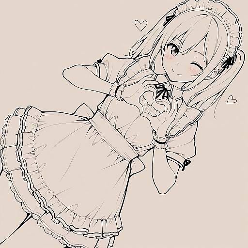 Charming Maid Girl with Heart Hands