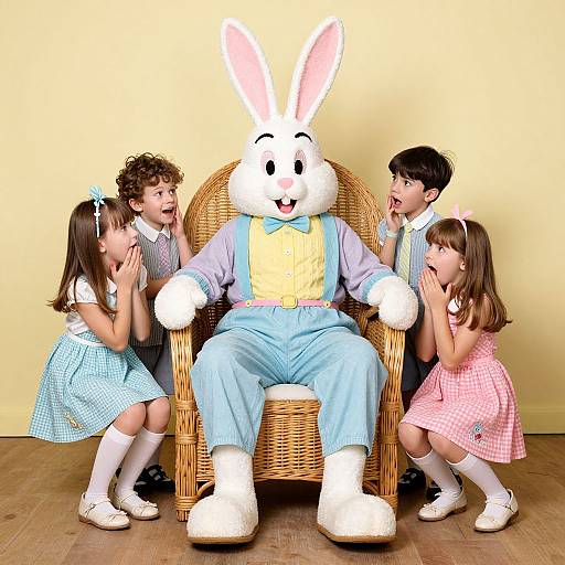 Vintage Easter Bunny on Wicker Throne