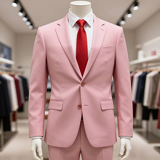 Pink Suit with Red Tie on Mannequin