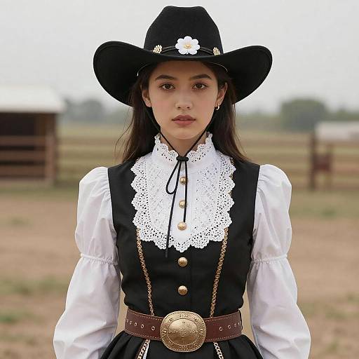 Elegant Cowgirl Portrait in Rustic Setting