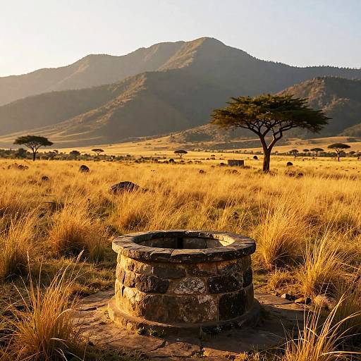 Majestic Savanna with Ancient Stone Well