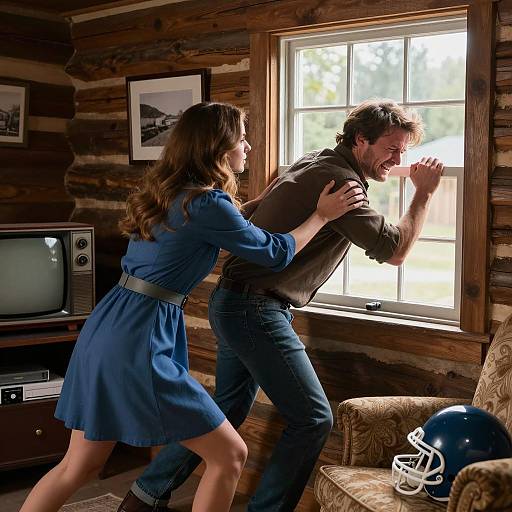 Dramatic Cabin Scene with Conflict