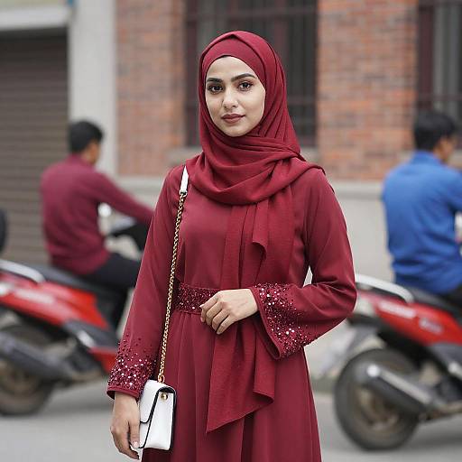 Confident Woman in Vibrant Red Hijab