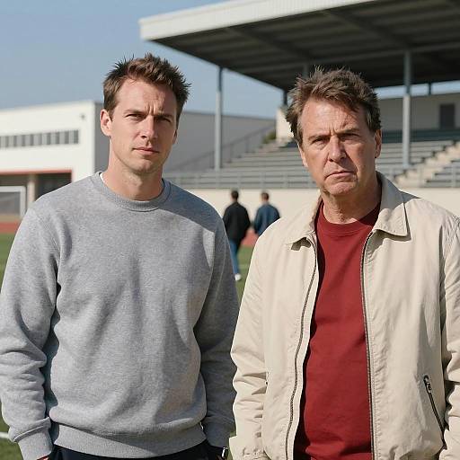 Two Men at Stadium Overview