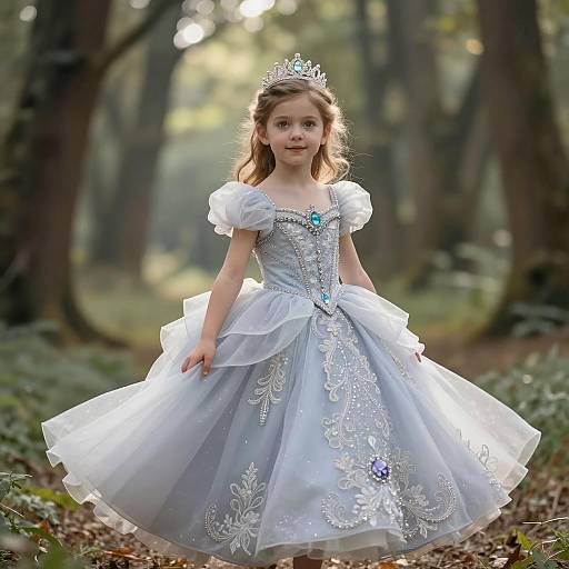 Young Girl in Princess Ball Gown in Forest