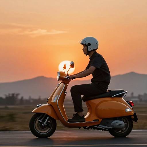 Retro Scooter Rider at Sunset