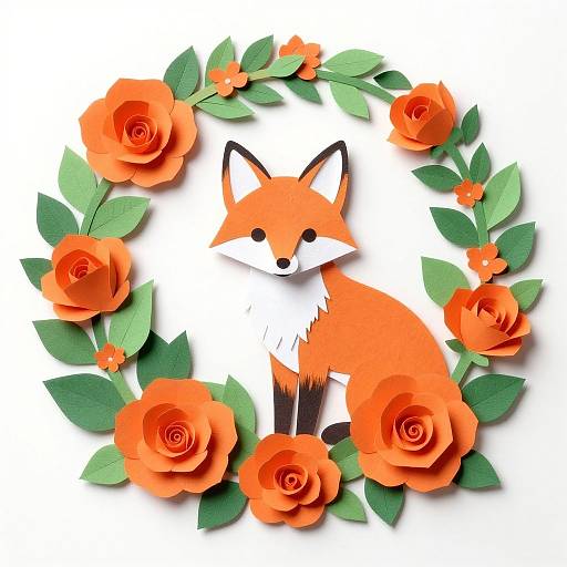 Intricate Paper Art Fox with Roses