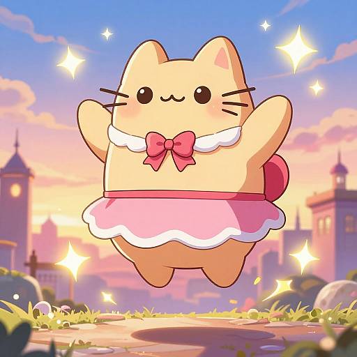 Pusheen Anime Magical Girl Sunset