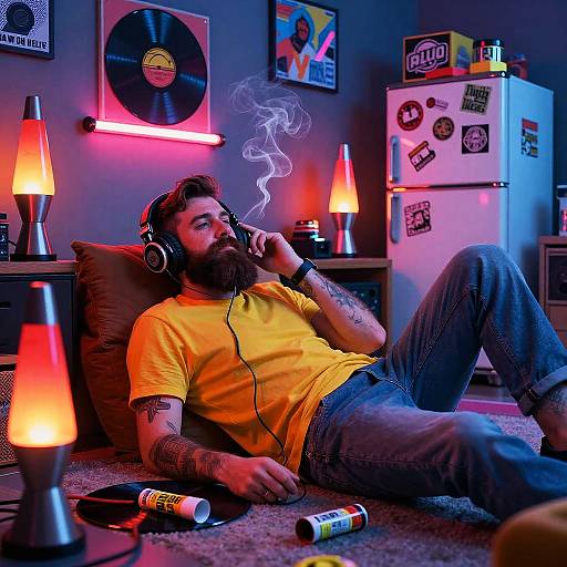 Lazy Vinyl Collector in Retro Lounge