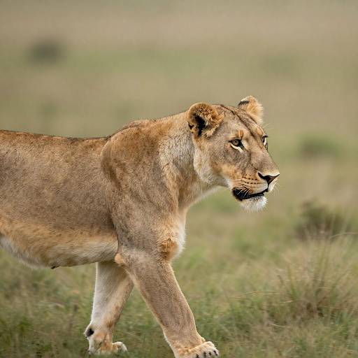 Side-Profile Lioness in Grassy Field