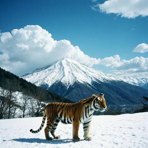 Tiger in Snowy Mountain Landscape