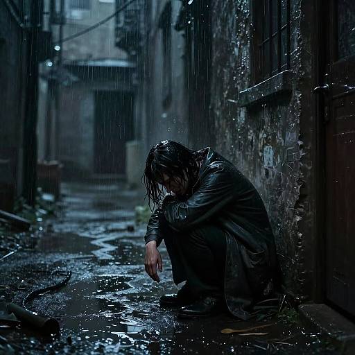 Despair in Rainy Alleyway
