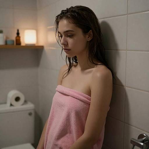 Serene Bathroom Moment with Young Woman