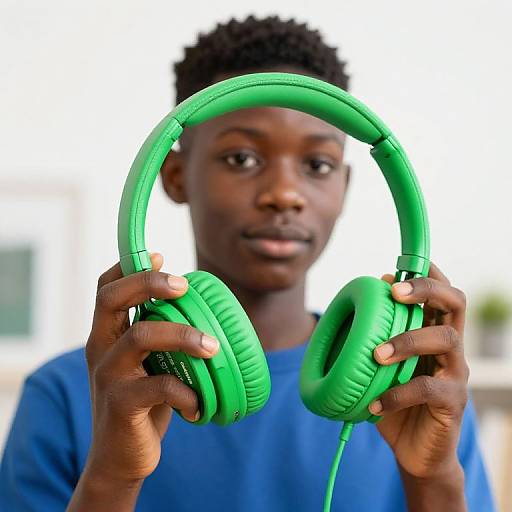Nigerian Teen Holding Green Headphones