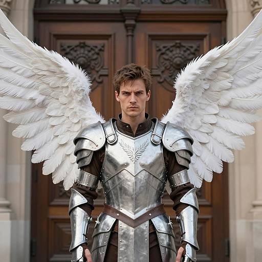 Winged Warrior Before Ornate Doors