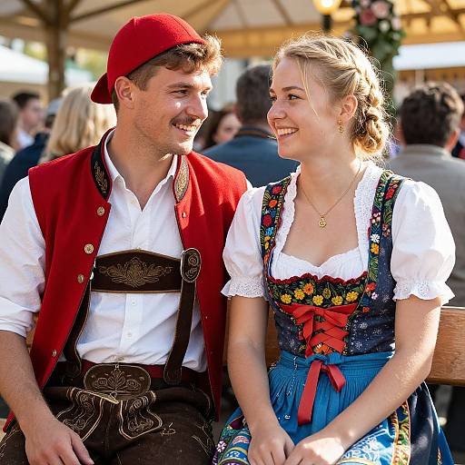 Young Couple in Traditional Oktoberfest Attire